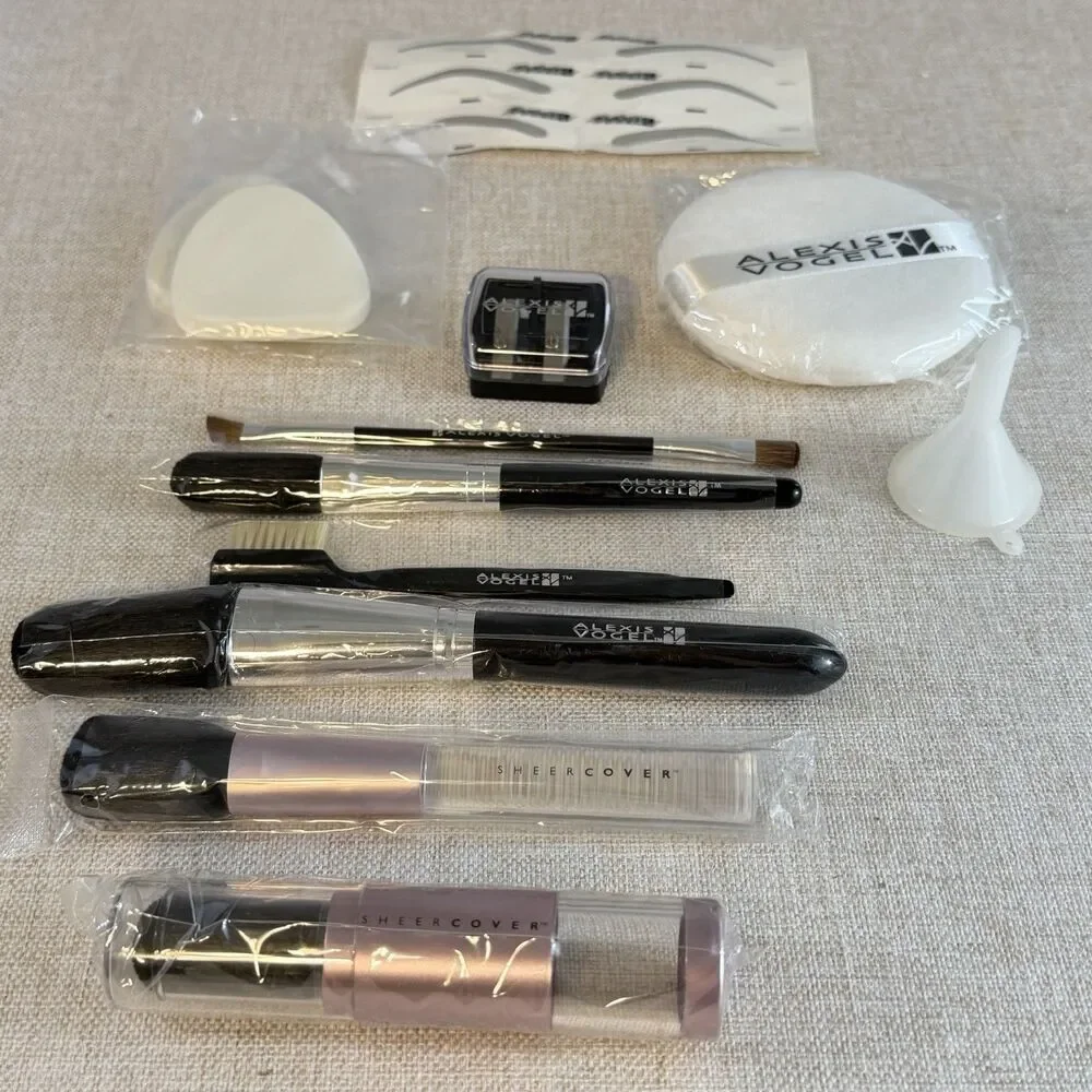Alexis Vogel Makeup Brush Tool Lot Sheer Cover Brow Stencils Puff Sponges NEW